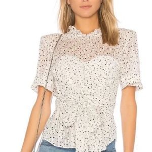 Rebecca Taylor Like New Silk White and Black Star Short Sleeve Wrap Blouse